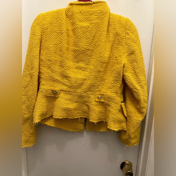 ZARA Academia Clueless Yellow Tweed Cotton Linen Zip Up Cropped Blazer large (M) - Picture 2 of 12